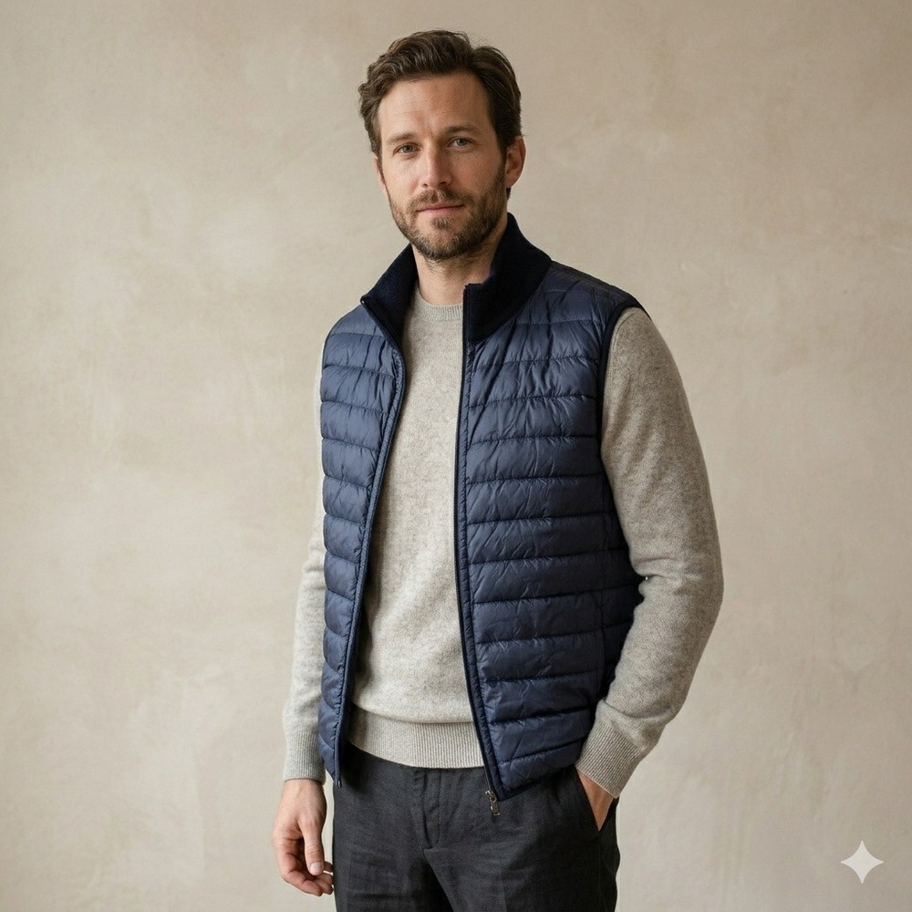 Falconeri Down Vest Men XXXL Navy Blue Quilted Puffer Lightweight Italian Luxury